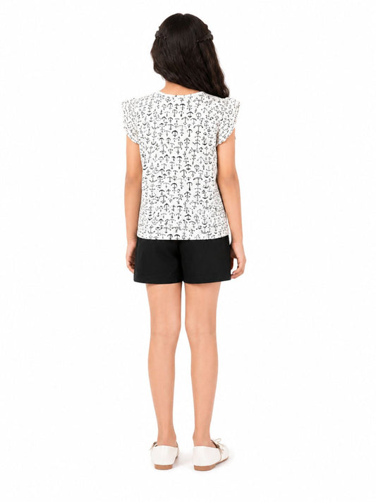CHILINS Girls White Printed Short Sleeve Top