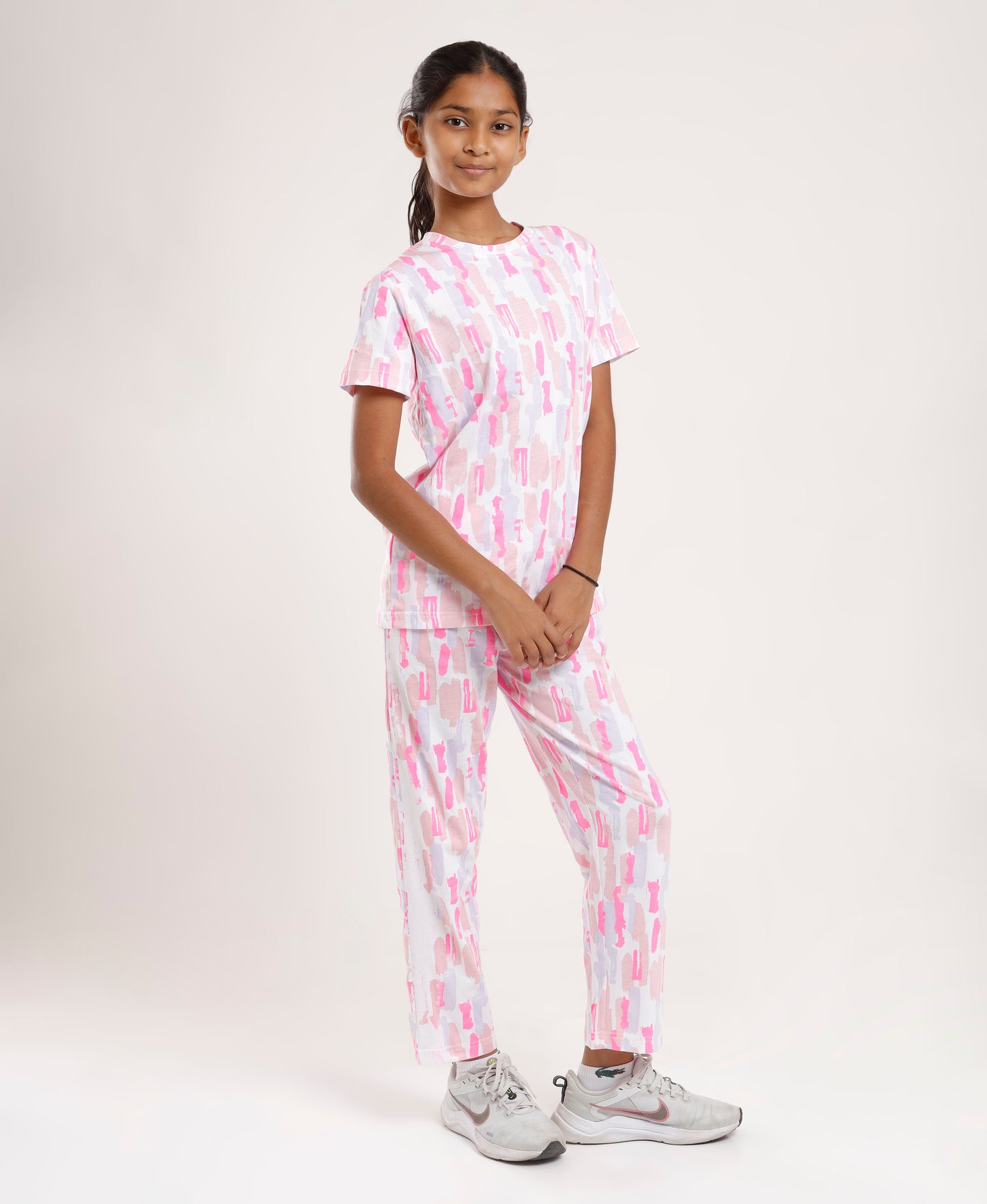 Printed Girls Half Sleeves Pyjama Set - Coord set -Pink Night suit