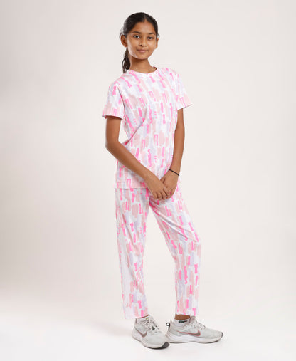 Printed Girls Half Sleeves Pyjama Set - Coord set -Pink Night suit