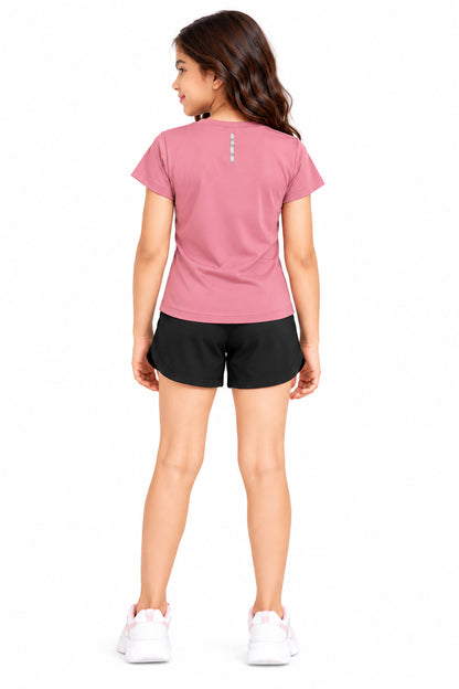 CHILINS Girls Onion Pink Sports T-Shirt | Round Neck | Short Sleeve | Active Wear