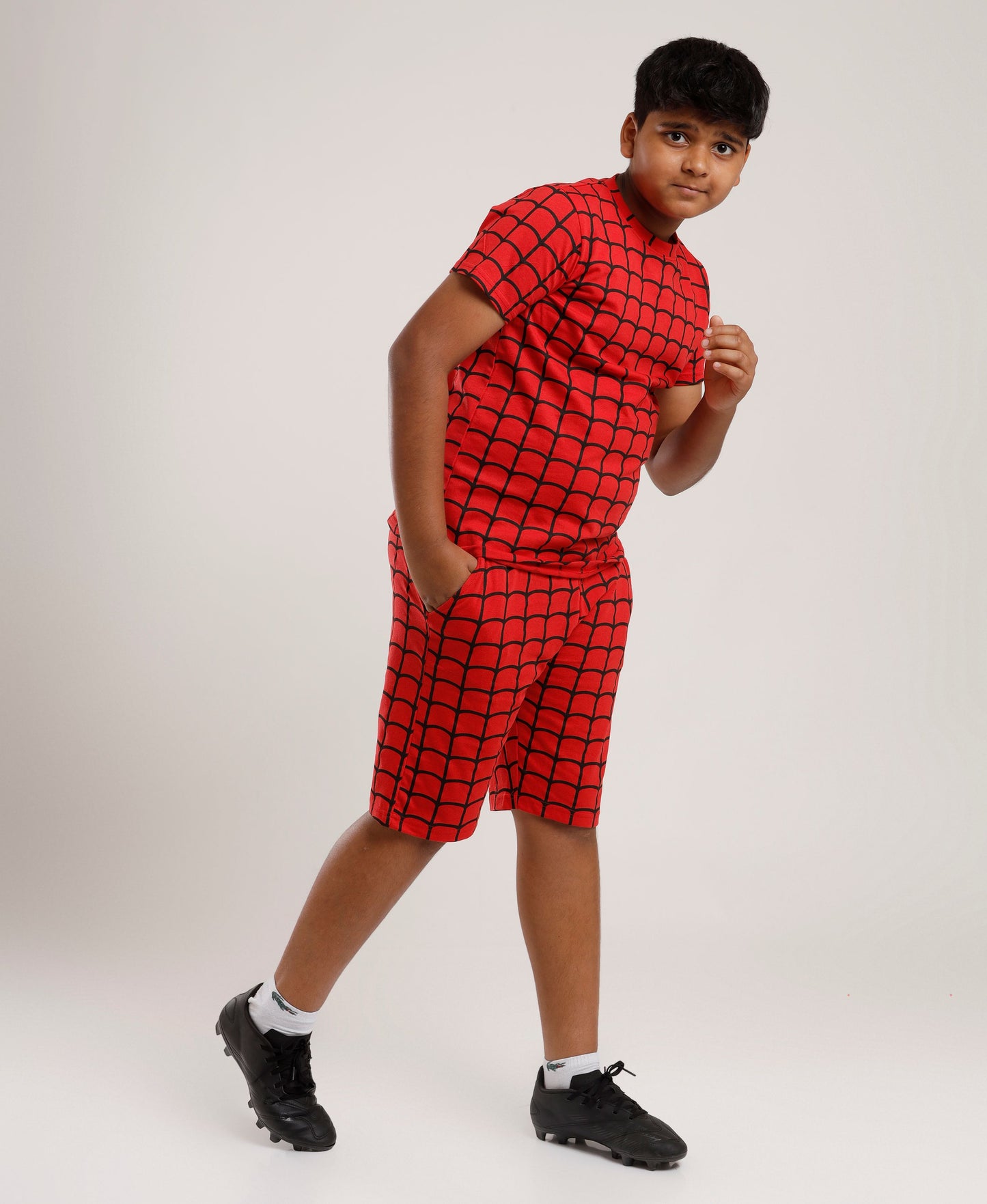 Printed Boys Half Sleeves Shorts Set - Spider - Coord set -Red Night suit