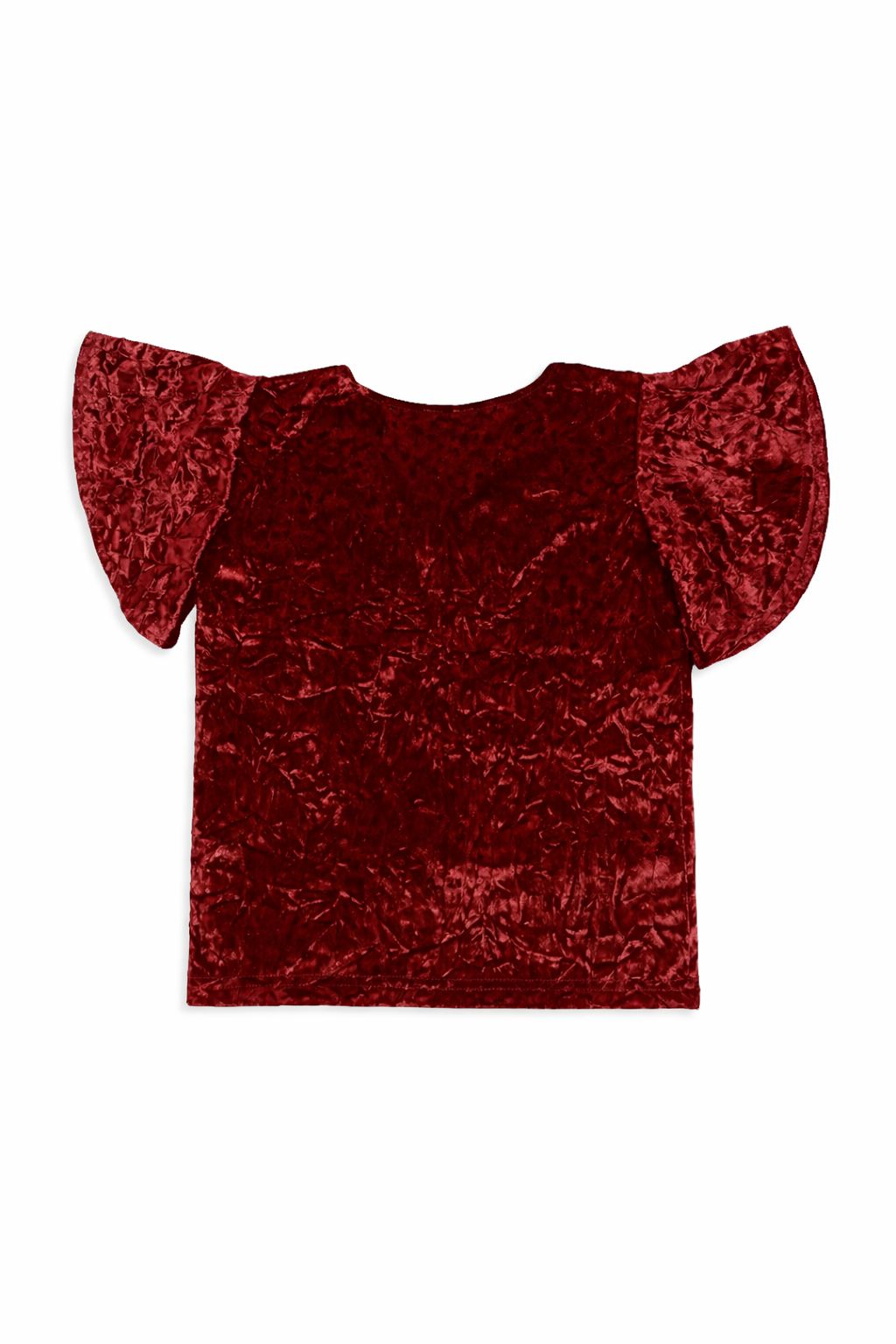 CHILINS Girls Red Velvet Top | Soft Crushed Velvet Flutter Sleeve Party Wear T-Shirt