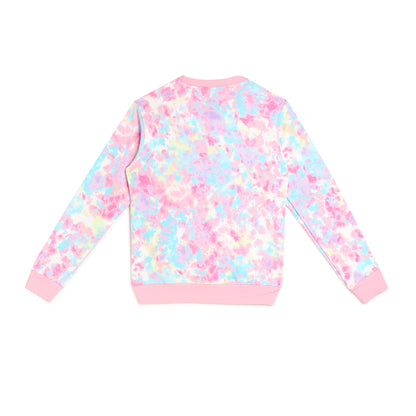Girls Fleece Printed Round Neck Sweatshirt | Pink Tie Dye