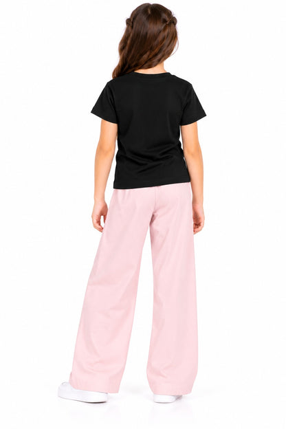 CHILINS Girls Pink Wide Leg Palazzo Pants | Elasticated Waist Casual Trousers