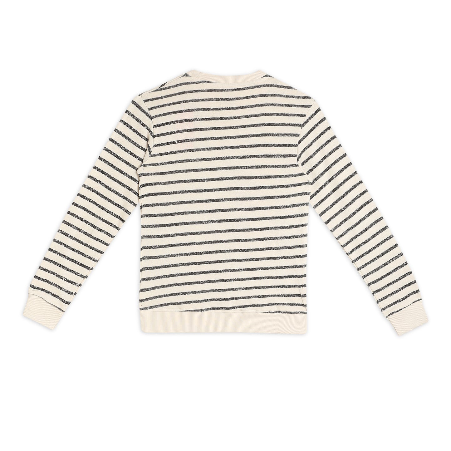 Boys Fleece Printed Round Neck Sweatshirt | White Black Striped
