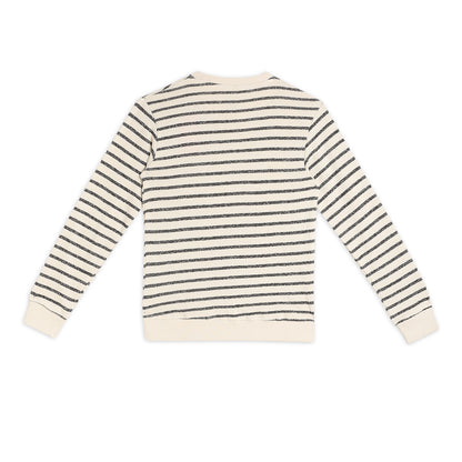 Boys Fleece Printed Round Neck Sweatshirt | White Black Striped