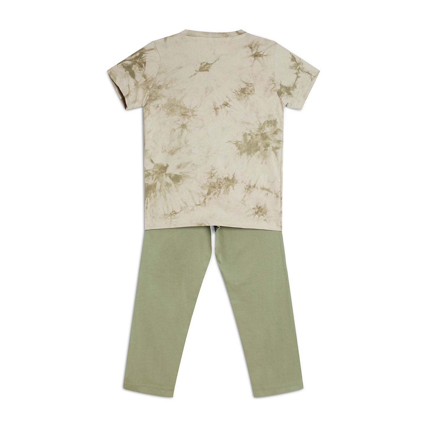 Sleepwear Set | Tshirt Pyjama Pant Set | Nightsuit Set | Boys & Girls Cotton Fabric Cream Green