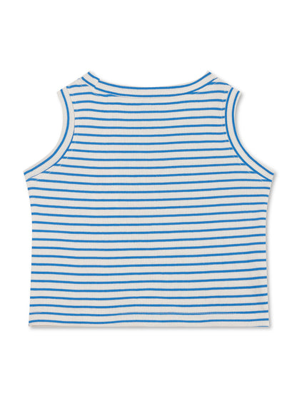 CHILINS Girls White Blue Ribbed Cotton Crop Top Stylish & Comfortable Kidswear