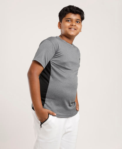 Boys' Grey Active Dry-Fit Sports T-Shirt with Contrast Side Panels