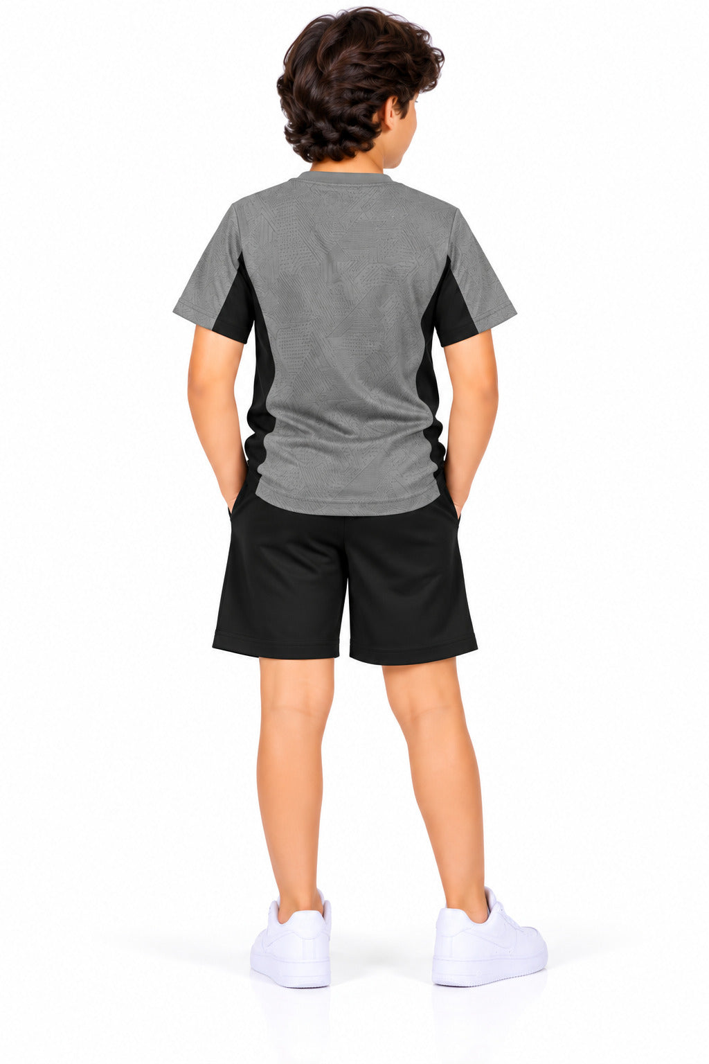 CHILINS Unisex Kids Grey & Black Short Sleeve Sports T-Shirt for Boys & Girls