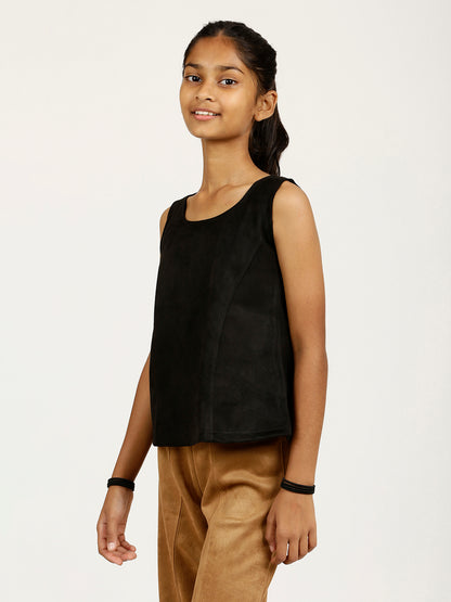 CHILINS Girls Black Fancy Balloon Top Stylish Kidswear