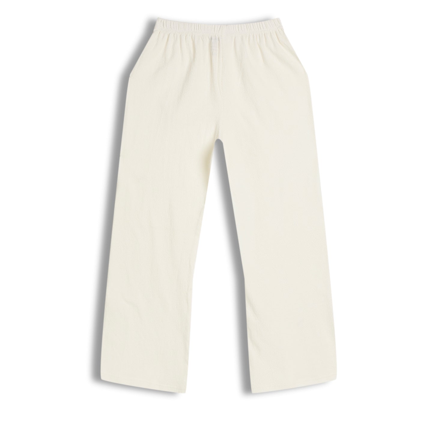 CHILINS Girls Cotton Pants | White Straight Fit Elastic Waist Pants