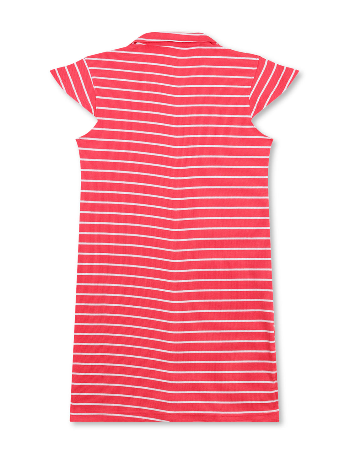 CHILINS Girls Pure Cotton Ribbed Casual Dress – Red & White Striped