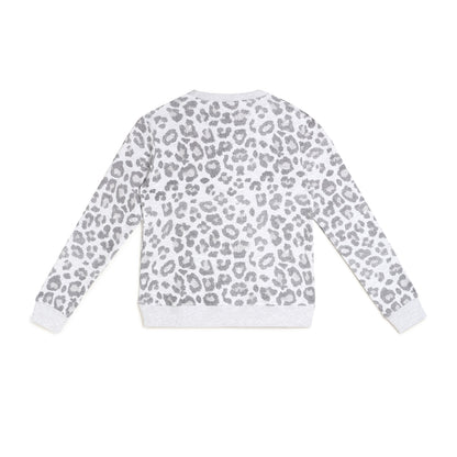 Girls Fleece Printed Round Neck Sweatshirt | Grey Animal Print