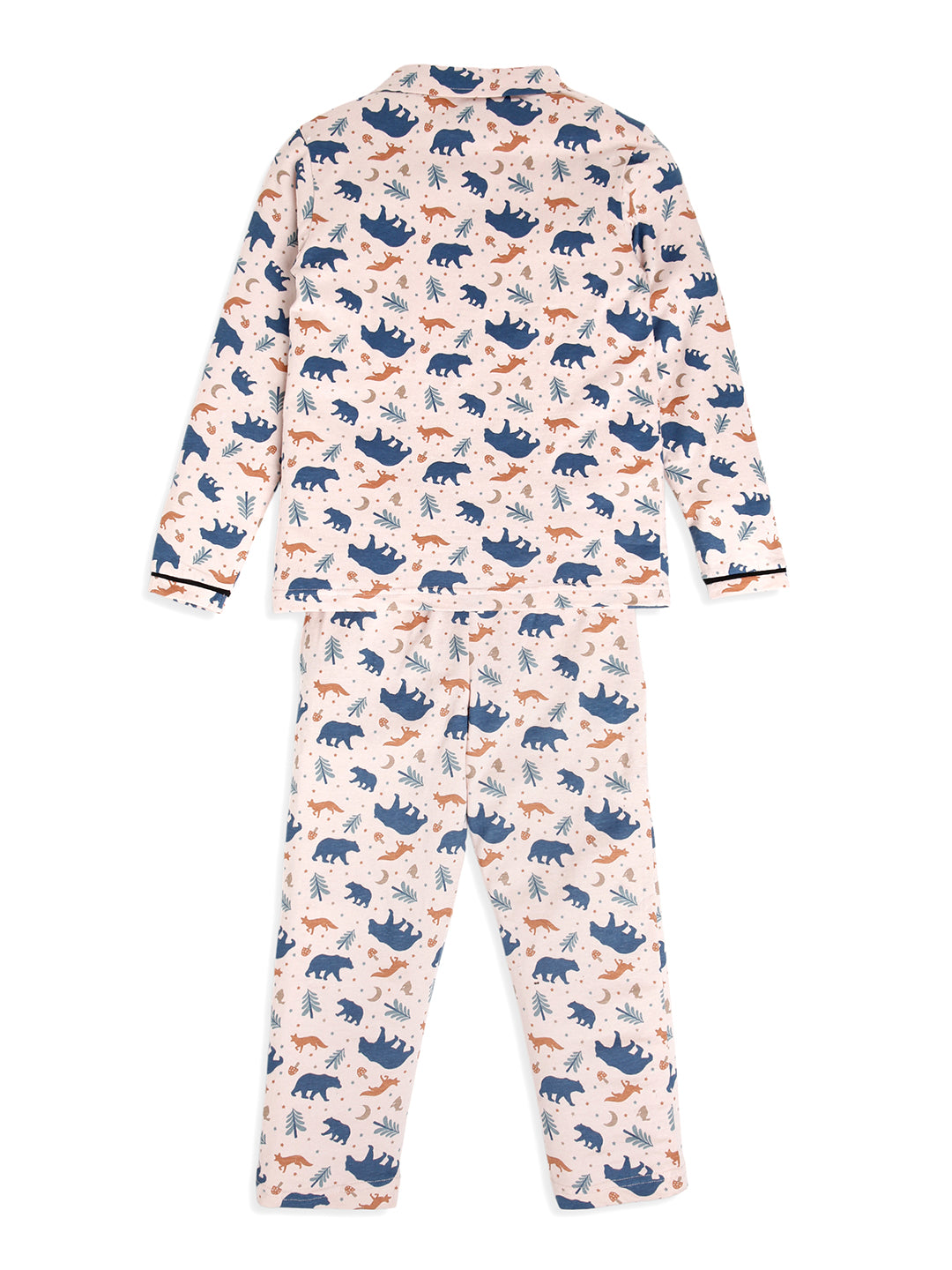 CHILINS Boys Woodland Animal Print Night Suit Set | 100% Pure Cotton Full Sleeve Shirt & Pyjama