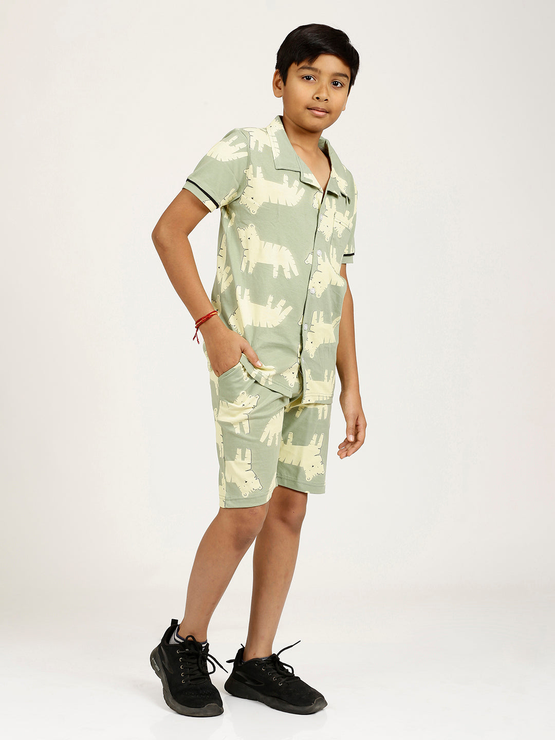 CHILINS Kids Pure Cotton Shirt & Shorts Night Dress – Fun Animal Print Sleepwear Set