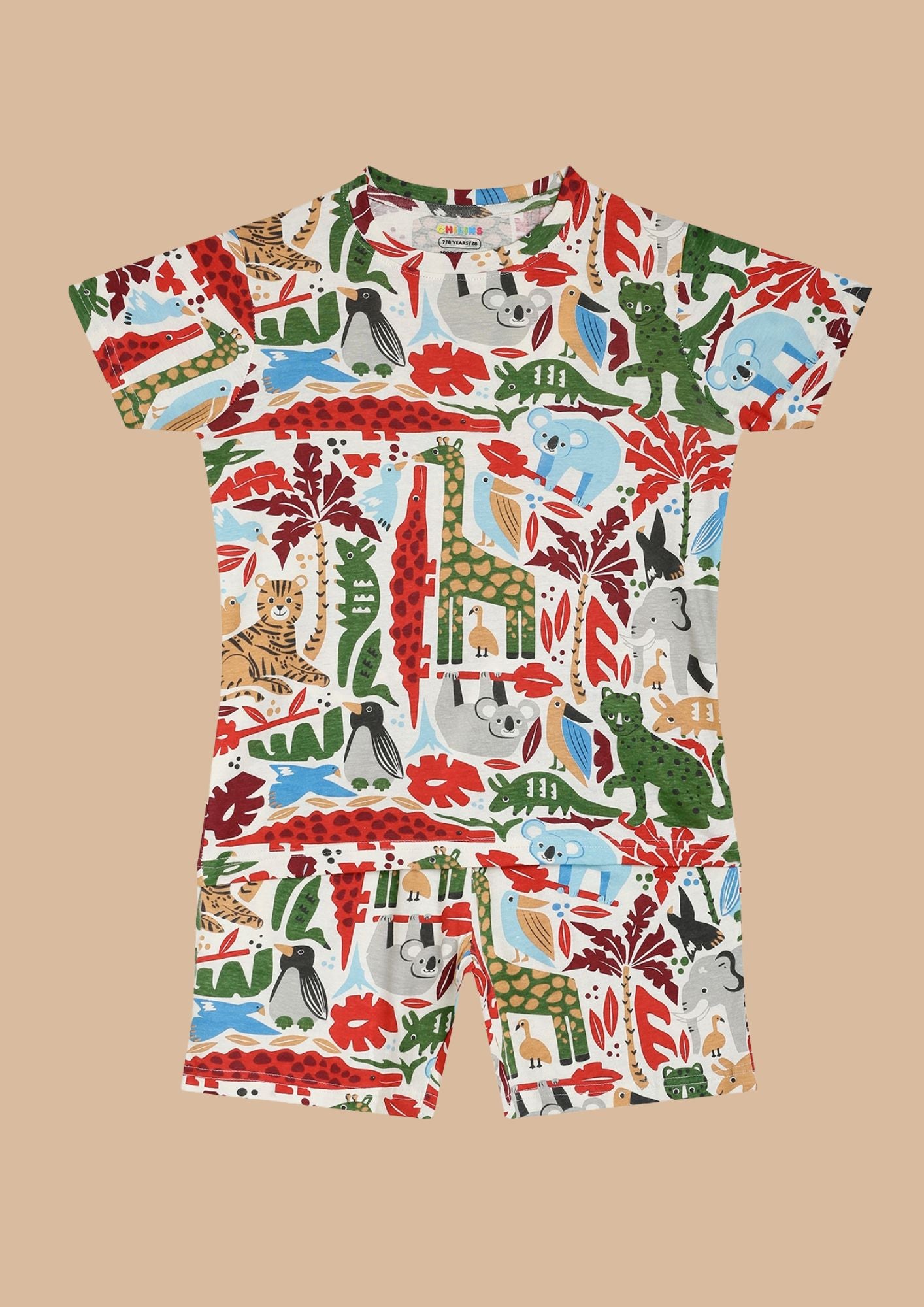 CHILINS Kids’ Pure Cotton Animal Print Shirt & Shorts Set – Vibrant Outdoor Wear