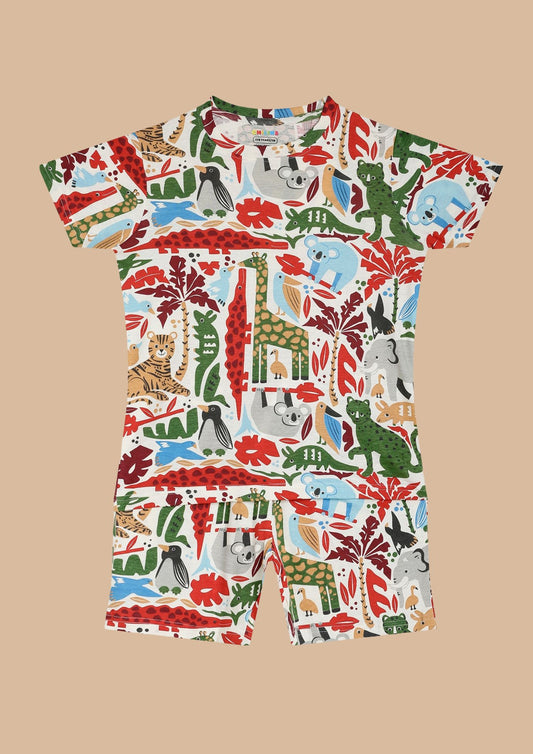 CHILINS Kids’ Pure Cotton Animal Print Shirt & Shorts Set – Vibrant Outdoor Wear