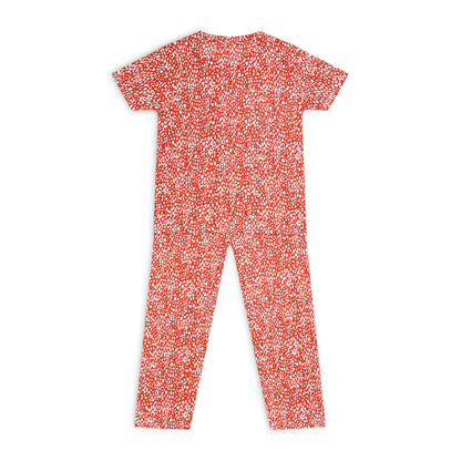 Sleepwear Set | Tshirt Pyjama Pant Set | Nightsuit Set | Girls Cotton Fabric Red