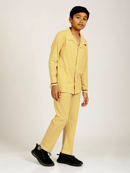 CHILINS Kids Cotton Shirt Pyjama Night Dress – Striped Print Sleepwear Set