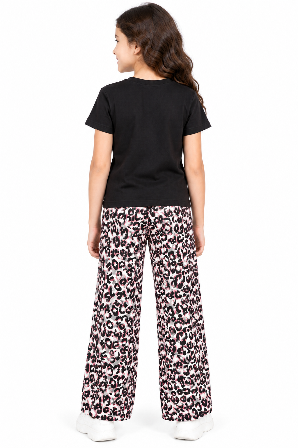 CHILINS Girls White & Pink Leopard Print Palazzo Pants | Wide Leg Casual Trousers