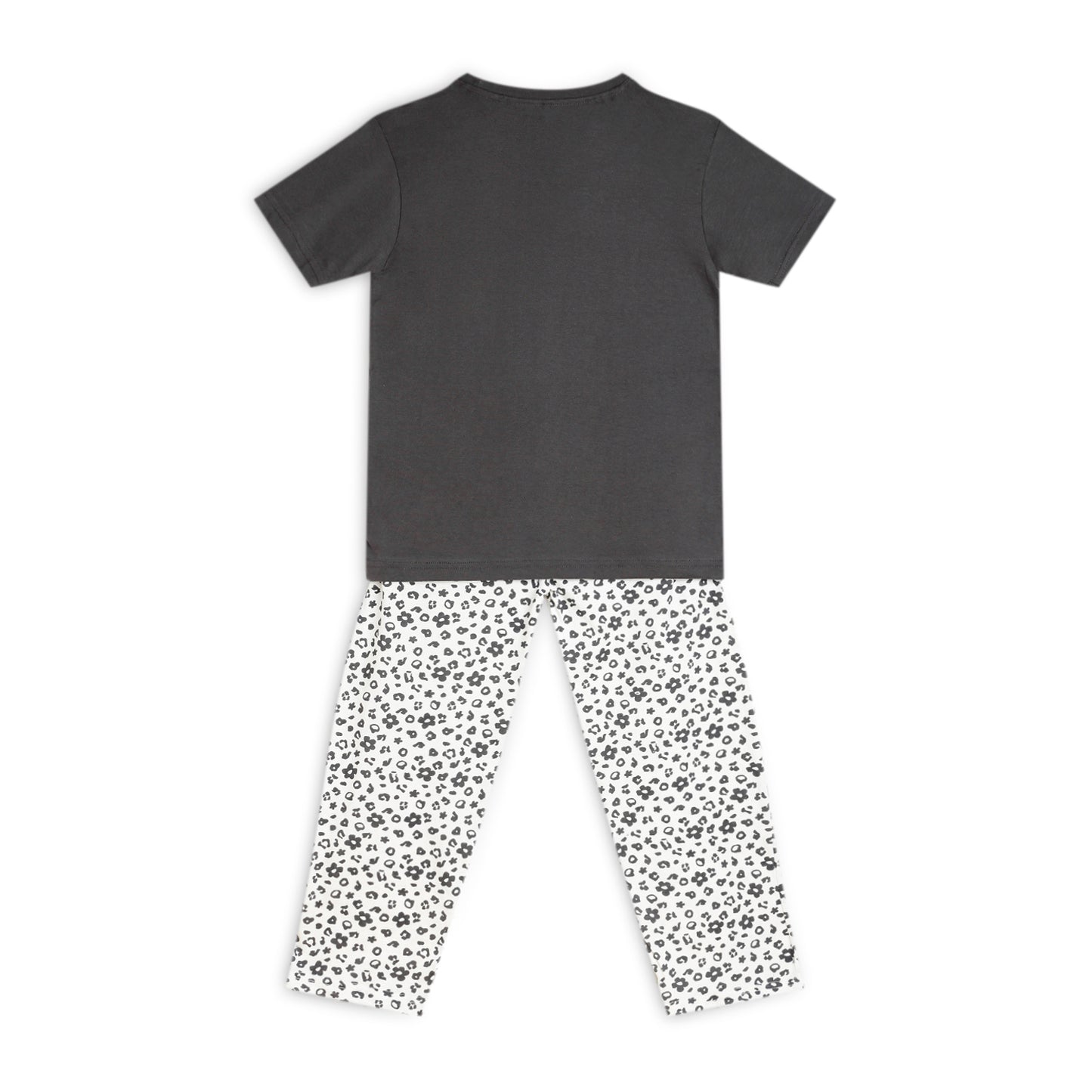 Sleepwear Set | Tshirt Pyjama Pant Set | Nightsuit Set | Girls Cotton Fabric Grey Flower