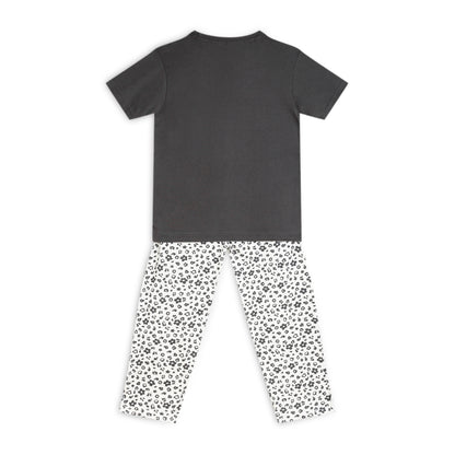 Sleepwear Set | Tshirt Pyjama Pant Set | Nightsuit Set | Girls Cotton Fabric Grey Flower
