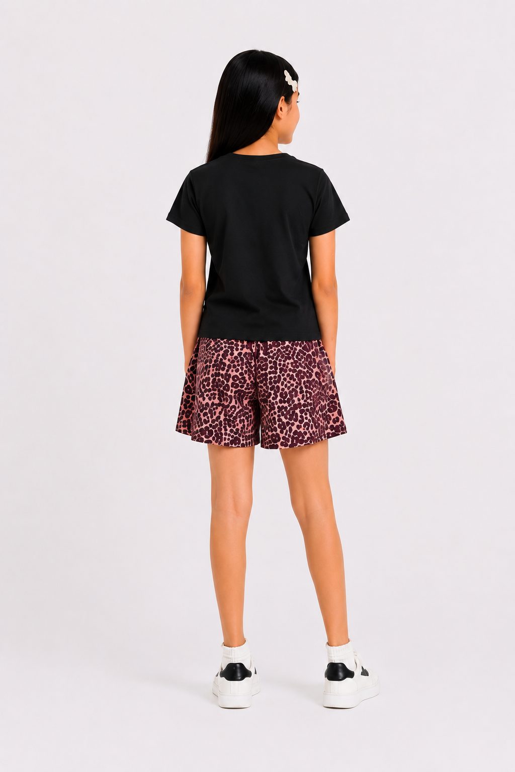 CHILINS Girls Black T-Shirt & Printed Shorts Co-Ord Set