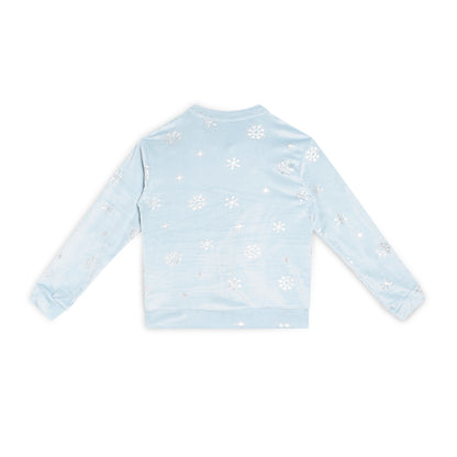 Girls Self Design Velvet Party Jacket with Zipper – Light Blue (Without Hood)