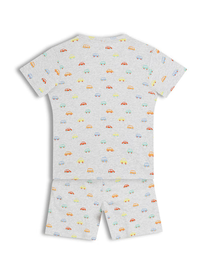 CHILINS Kids Pure Cotton Printed T-Shirt & Shorts Set | Car Print Co-Ord Set