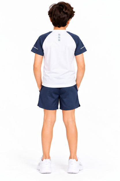 CHILINS Kids White & Navy Blue Sports T-Shirt | Boys & Girls | Raglan Sleeves | Active Wear