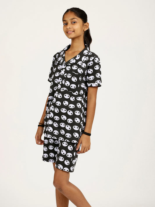 CHILINS Girls Pure Cotton Shirt & Shorts Night Dress Aliens Print– Comfortable Sleepwear Set
