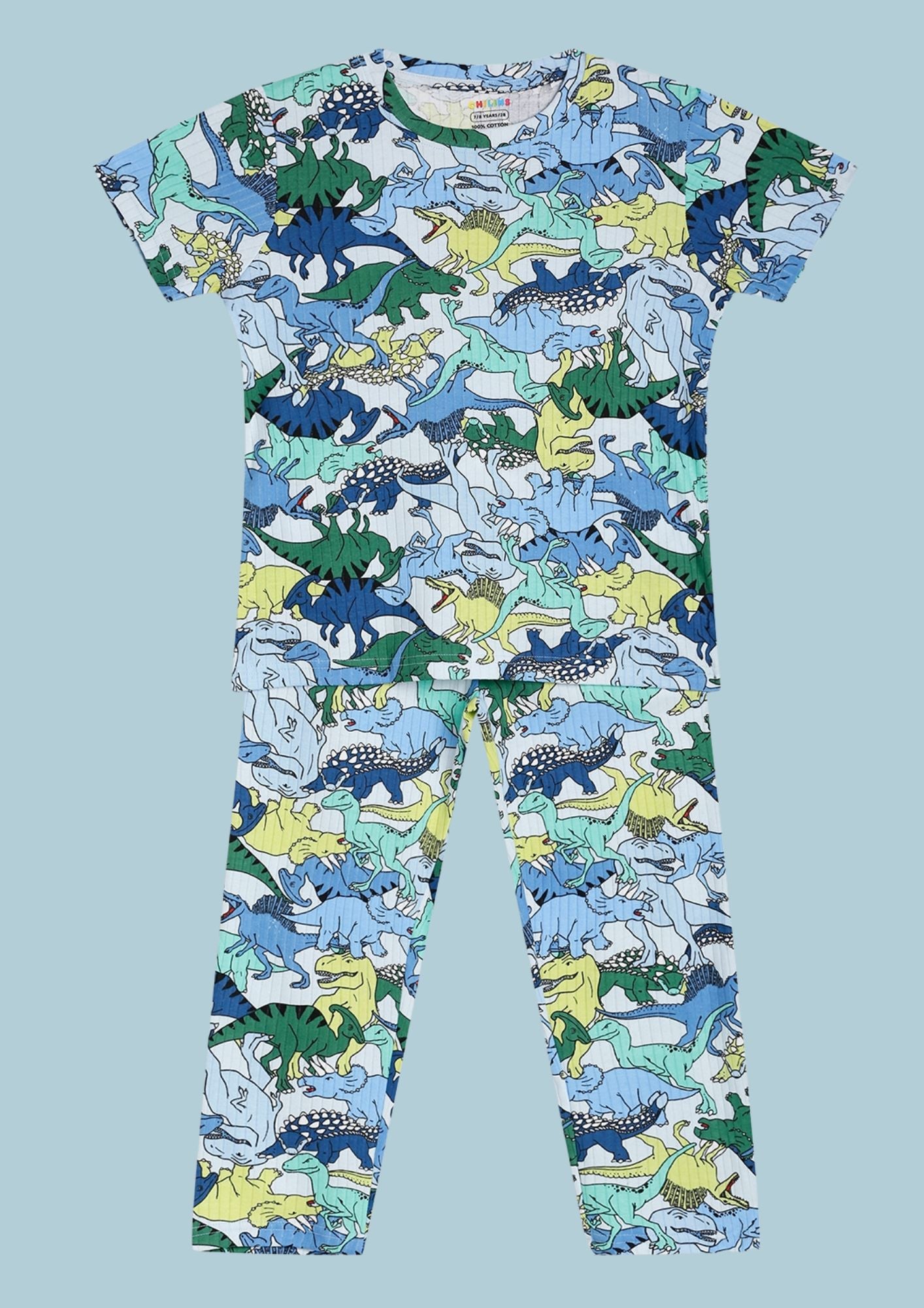 CHILINS Kids’ Dinosaur Print Cotton Pajama Set – 100% Pure Cotton Summer Sleepwear