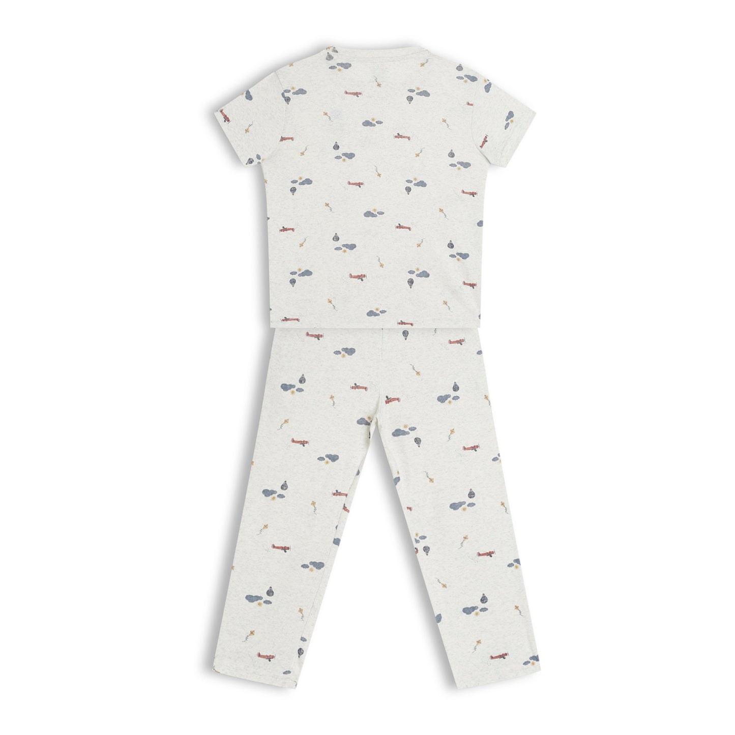 CHILINS Kids Pure Cotton Printed T-Shirt & Pyjama Set | Cream Comfort Nightwear
