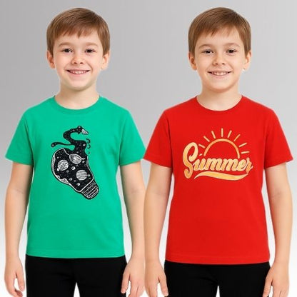 Round Neck Printed Super Combed Cotton T-shirt, (Pack of 2)