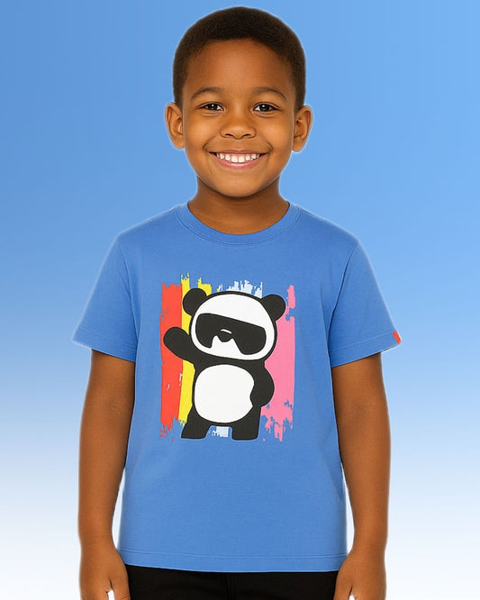Round Neck Printed Cotton Tshirt, Color- Light Blue
