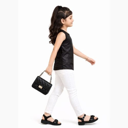 CHILINS Girls Sleeveless Black Top – Stylish Casual & Party Wear