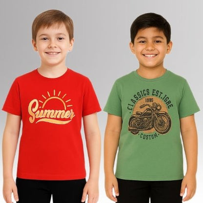 Round Neck Printed Super Combed Cotton T-shirt, (Pack of 2)