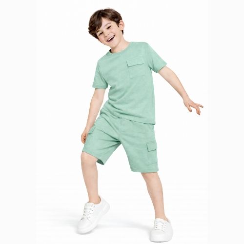CHILINS Boys Oversize Relax Fit T-Shirt & Shorts Set – Casual Comfort Wear mint Green