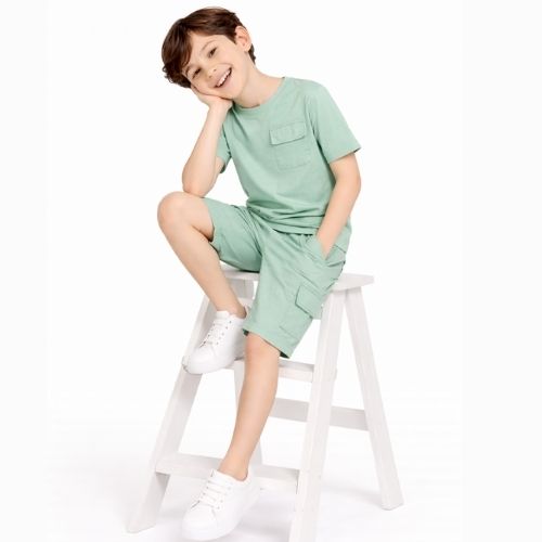 CHILINS Boys Oversize Relax Fit T-Shirt & Shorts Set – Casual Comfort Wear mint Green
