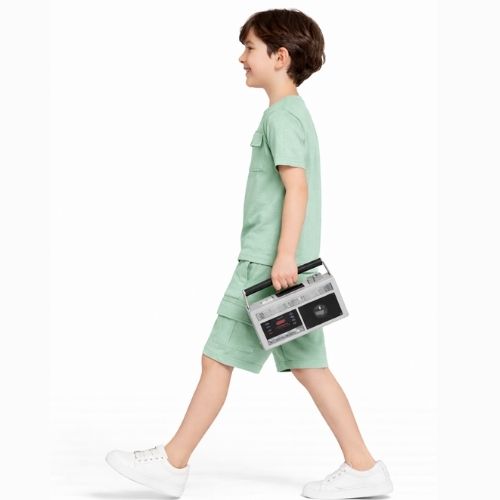 CHILINS Boys Oversize Relax Fit T-Shirt & Shorts Set – Casual Comfort Wear mint Green