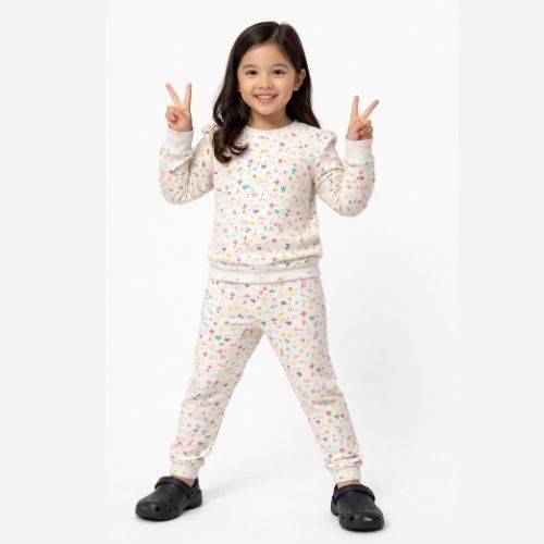 CHILINS Girls Printed Sweatshirt & Jogger Set – Soft Cotton Lounge Wear