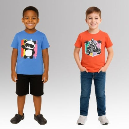 Round Neck Printed Super Combed Cotton T-shirt, (Pack of 2)
