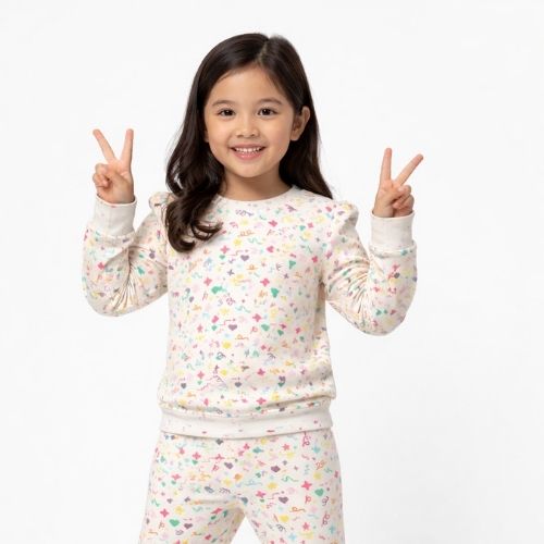 CHILINS Girls Printed Sweatshirt & Jogger Set – Soft Cotton Lounge Wear