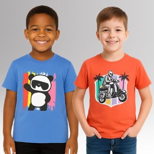 Round Neck Printed Super Combed Cotton T-shirt, (Pack of 2)