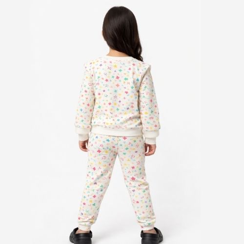 CHILINS Girls Printed Sweatshirt & Jogger Set – Soft Cotton Lounge Wear