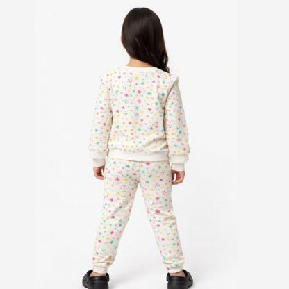 CHILINS Girls Printed Sweatshirt & Jogger Set – Soft Cotton Lounge Wear