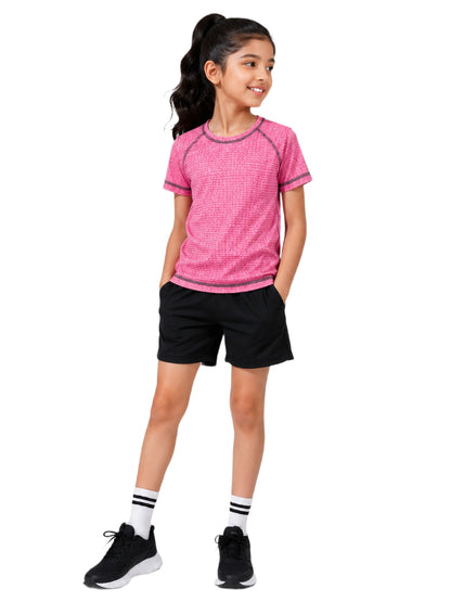 CHILINS Unisex Kids Pink Short Sleeve Sports T-Shirt