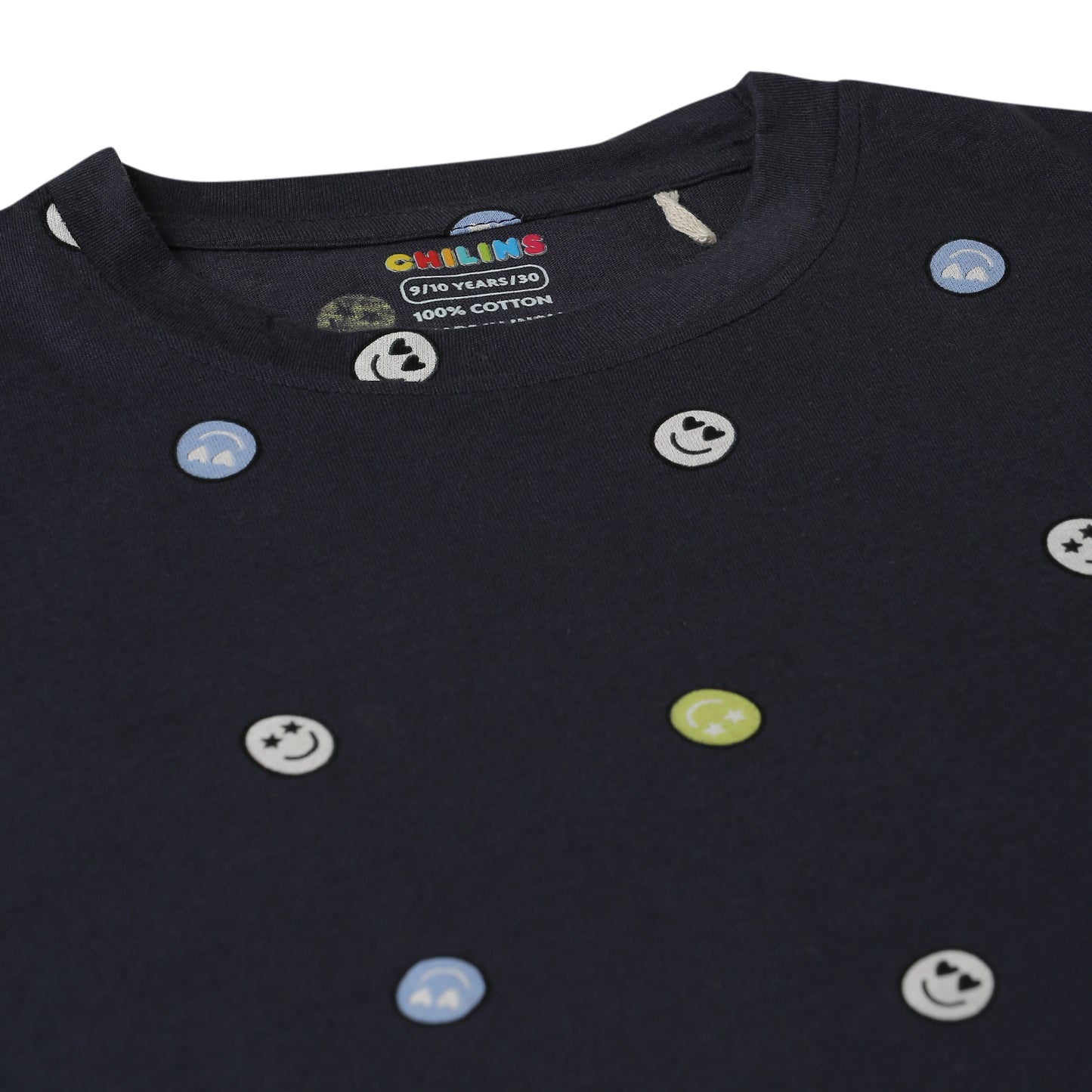 Kids Boy's Girls Regular Round Neck Cotton Fit T-Shirt Blue Smily