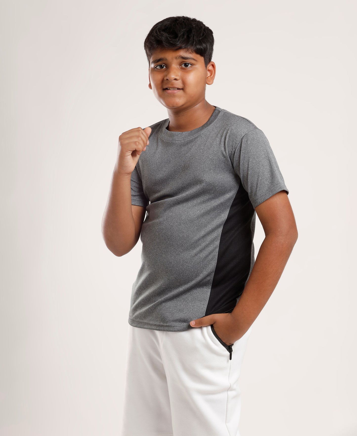 Boys' Grey Active Dry-Fit Sports T-Shirt with Contrast Side Panels